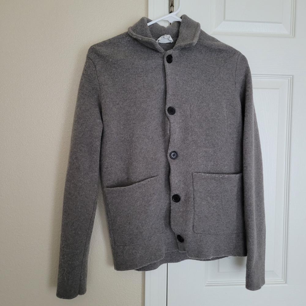 Men's Gray Button-Front Knit Cardigan Sweater